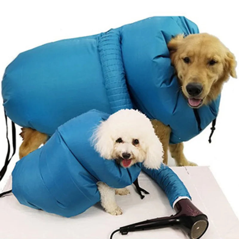 Portable Pet Drying Bag   The Air-Flow Drying Wrap  Connect any standard blow dryer to this specialized bag to create a gentle, warm-air cocoon for your pet. The uniform air distribution dries even the thickest coats in minut