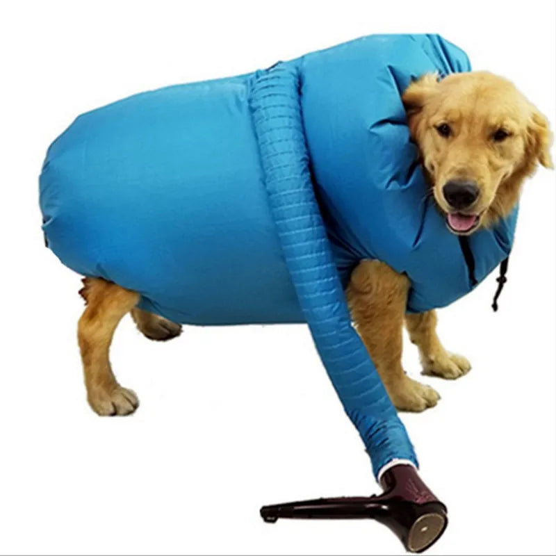 Portable Pet Drying Bag   The Air-Flow Drying Wrap  Connect any standard blow dryer to this specialized bag to create a gentle, warm-air cocoon for your pet. The uniform air distribution dries even the thickest coats in minut