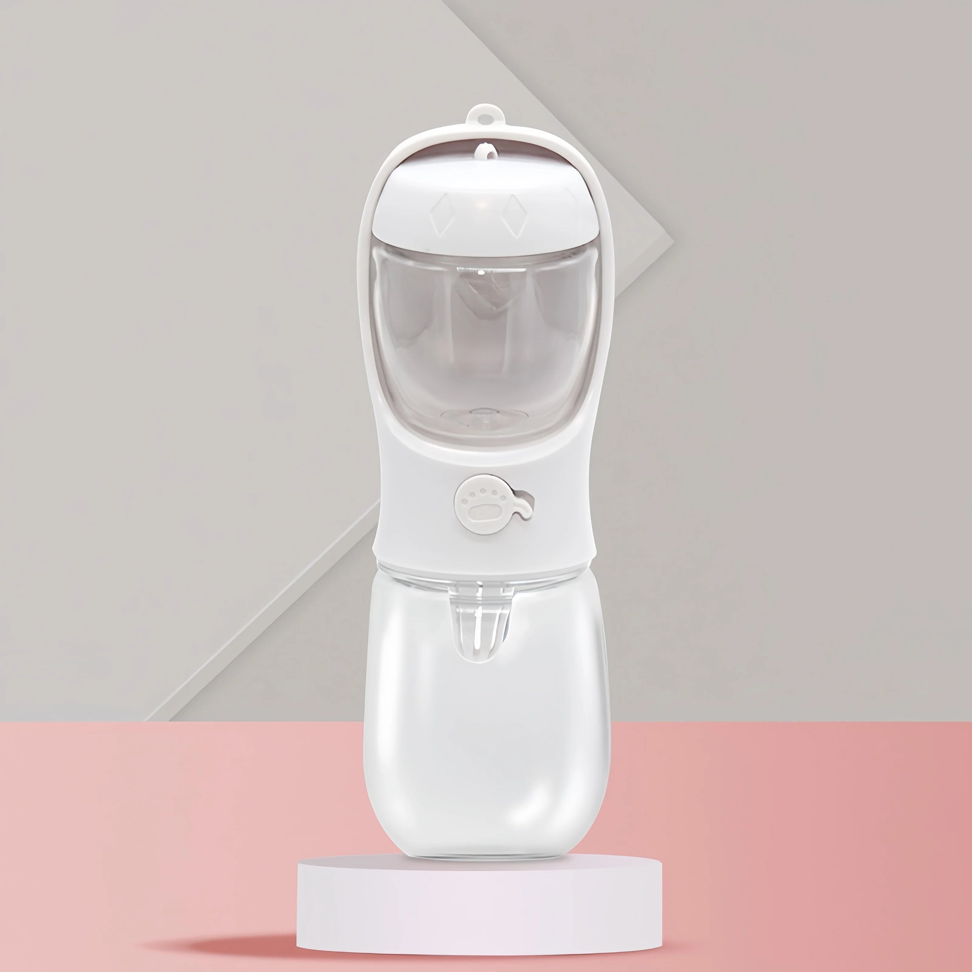 Portable Pet Water Bottle with Storage For Food and Water.  This Portable Travel Bottle Makes a Day Out Simple. With a Storage Space for Both Food and Water there's Less To Carry.