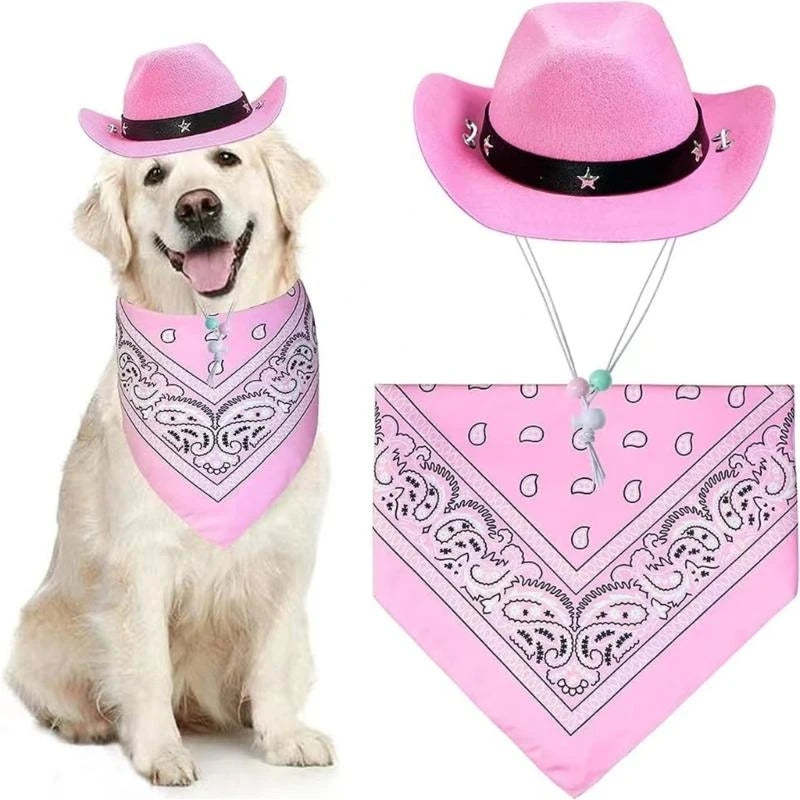 Dog Cowboy Costume    This Adorable Cowboy Hat and Bandana adds Extra Cuteness to any Already Cute Fur Baby. With Multiple Colors to Choose from You can Match Them to Any Themed Party or Pictures.