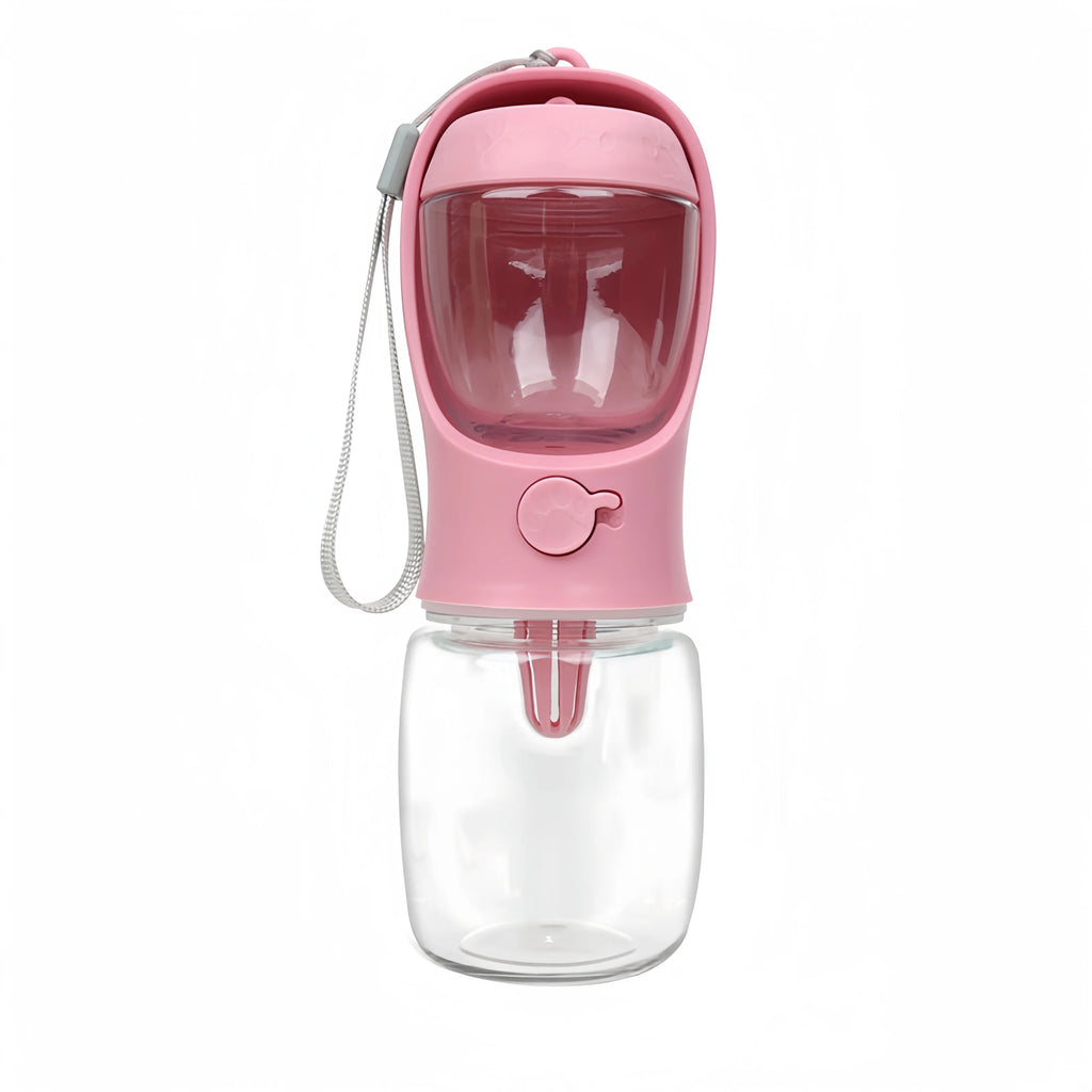 Portable Pet Water Bottle with Storage For Food and Water.  This Portable Travel Bottle Makes a Day Out Simple. With a Storage Space for Both Food and Water there's Less To Carry.