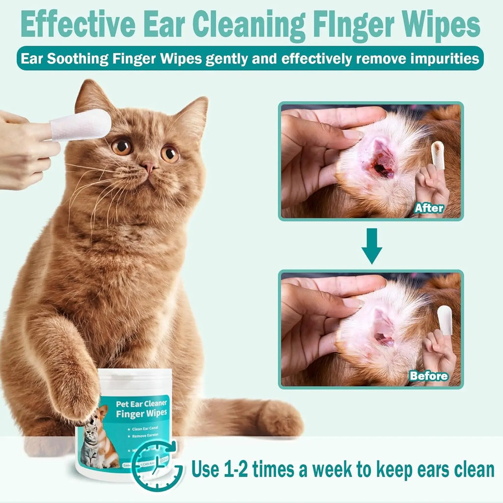 Ear Wipes, Ear Cleaner Finger Wipes for Cats and Dogs, Soft & Easy to use. Make cleaning your furry friends ears a breeze with these gentle cleaning wipes.