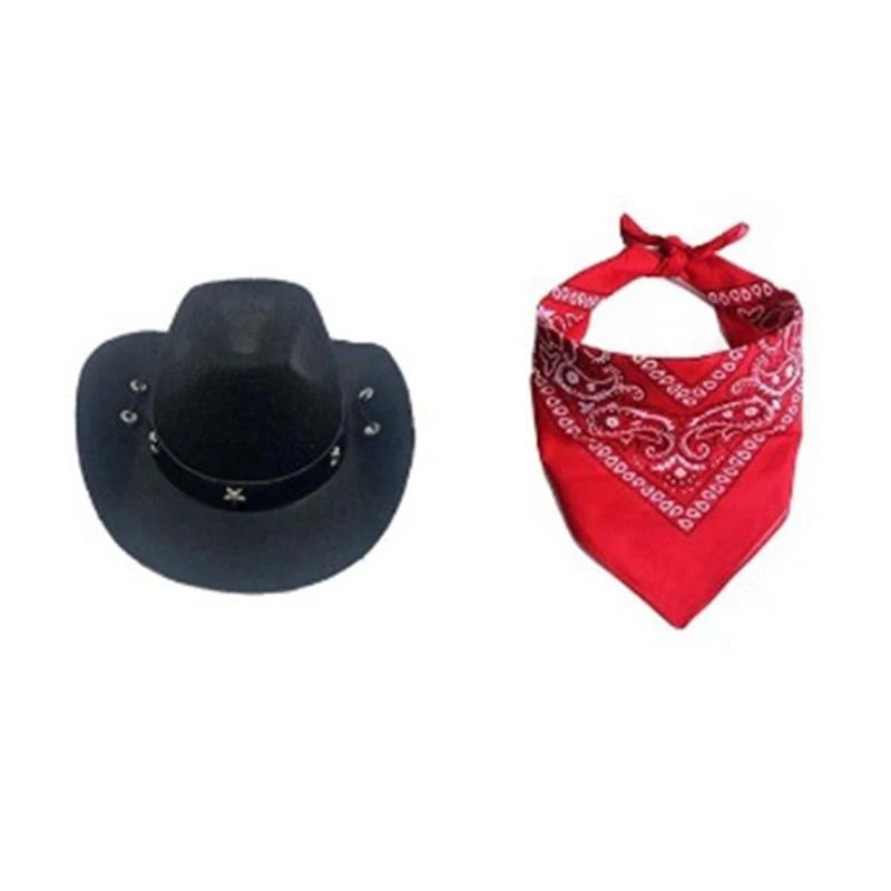 Dog Cowboy Costume    This Adorable Cowboy Hat and Bandana adds Extra Cuteness to any Already Cute Fur Baby. With Multiple Colors to Choose from You can Match Them to Any Themed Party or Pictures.