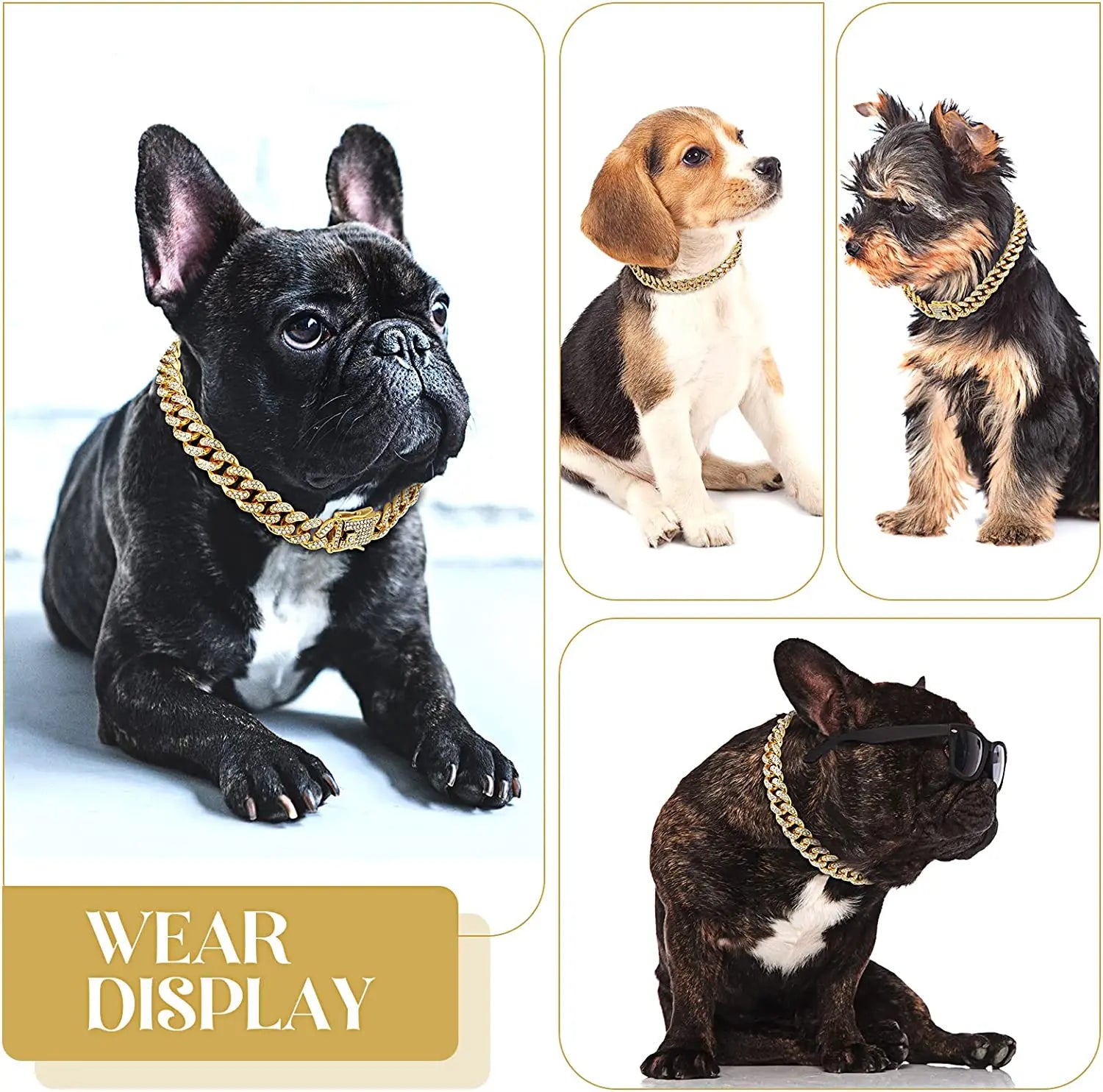 Luxury Cuban Link Rhinestone Collars are Perfect for Cats, Puppies and Full Size Dogs. This Rhinestone Collar is the Perfect Accessory to Add a Little Style to Your Fur Baby. These Stylish Collars Come in Gold, Rose Gold or S