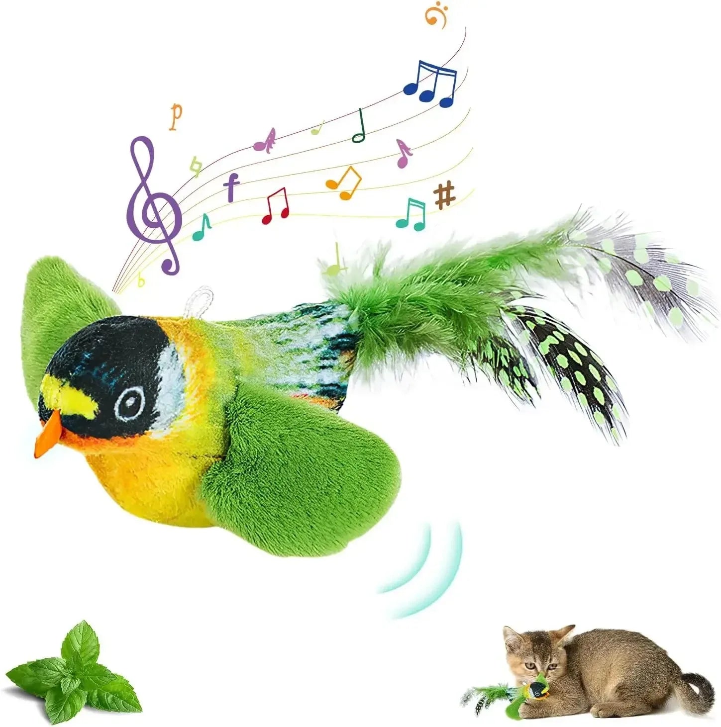 This is The Perfect Toy To Provide Hours of Fun for Your Fur Baby.  This Little Birdie Emulates Bird Sounds to Amuse, Elastic Rope to Relieve Boredom, and it's Resistant To Scratching and Biting'