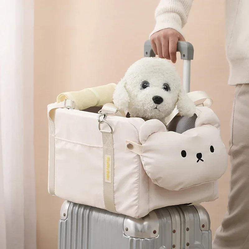 Adorable Small Pet Carrier with Easy Carrying Strap. This Carrier Will always Make Travel with Your Fur Baby Easy. Its Lightweight and Can Be used For Cats or Small Breed Dogs.