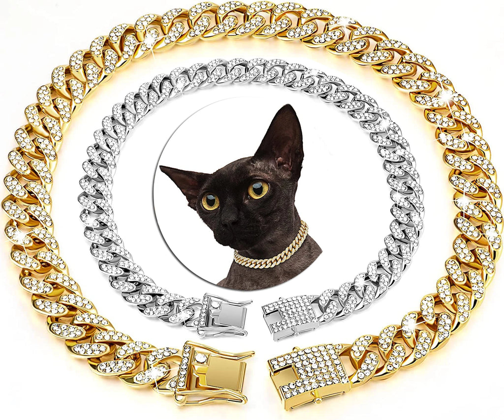 Luxury Cuban Link Rhinestone Collars are Perfect for Cats, Puppies and Full Size Dogs. This Rhinestone Collar is the Perfect Accessory to Add a Little Style to Your Fur Baby. These Stylish Collars Come in Gold, Rose Gold or S