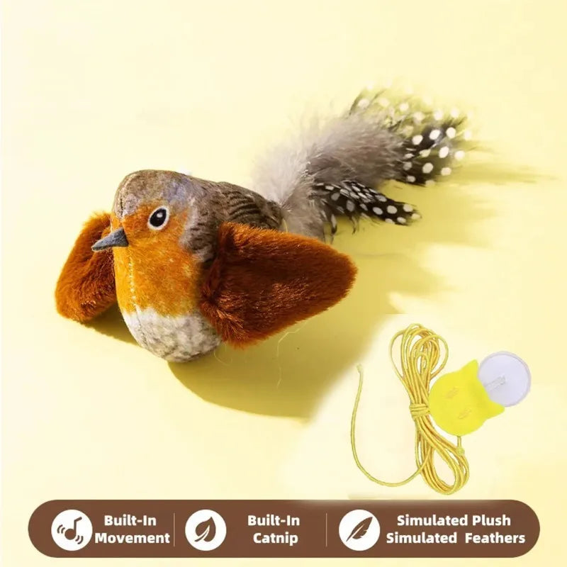 This is The Perfect Toy To Provide Hours of Fun for Your Fur Baby.  This Little Birdie Emulates Bird Sounds to Amuse, Elastic Rope to Relieve Boredom, and it's Resistant To Scratching and Biting'