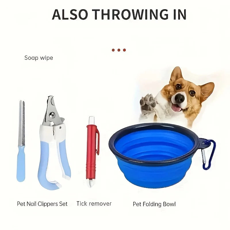 Pet First Aid Kit: Contains emergency supplies and an emergency blanket, suitable for hiking, camping, and backpacking. This emergency pet bag has everything you need to help your fur baby in case of an accident. It's a must