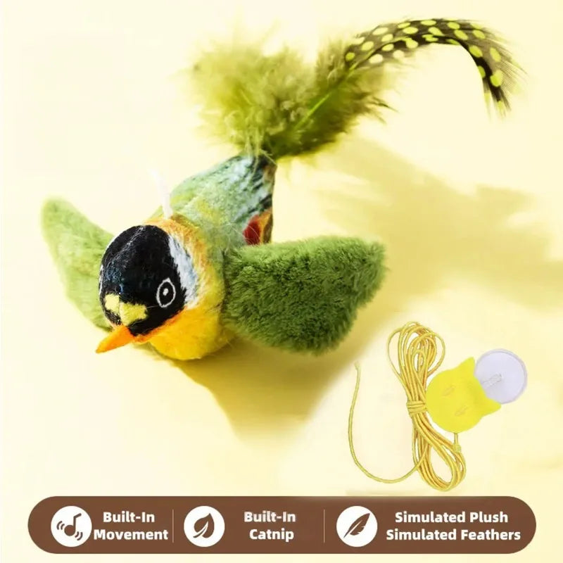 This is The Perfect Toy To Provide Hours of Fun for Your Fur Baby.  This Little Birdie Emulates Bird Sounds to Amuse, Elastic Rope to Relieve Boredom, and it's Resistant To Scratching and Biting'