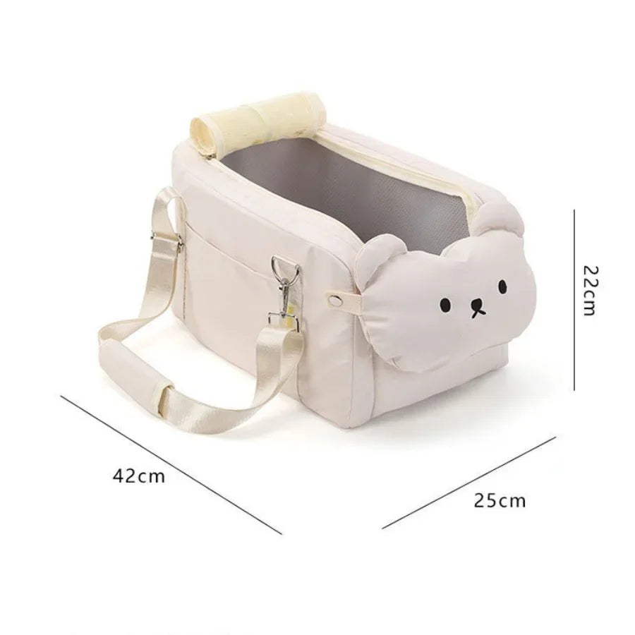 Adorable Small Pet Carrier with Easy Carrying Strap. This Carrier Will always Make Travel with Your Fur Baby Easy. Its Lightweight and Can Be used For Cats or Small Breed Dogs.