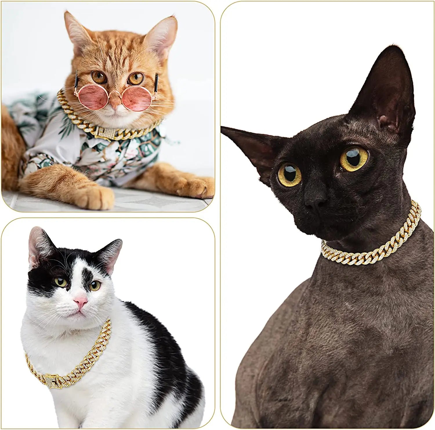 Luxury Cuban Link Rhinestone Collars are Perfect for Cats, Puppies and Full Size Dogs. This Rhinestone Collar is the Perfect Accessory to Add a Little Style to Your Fur Baby. These Stylish Collars Come in Gold, Rose Gold or S