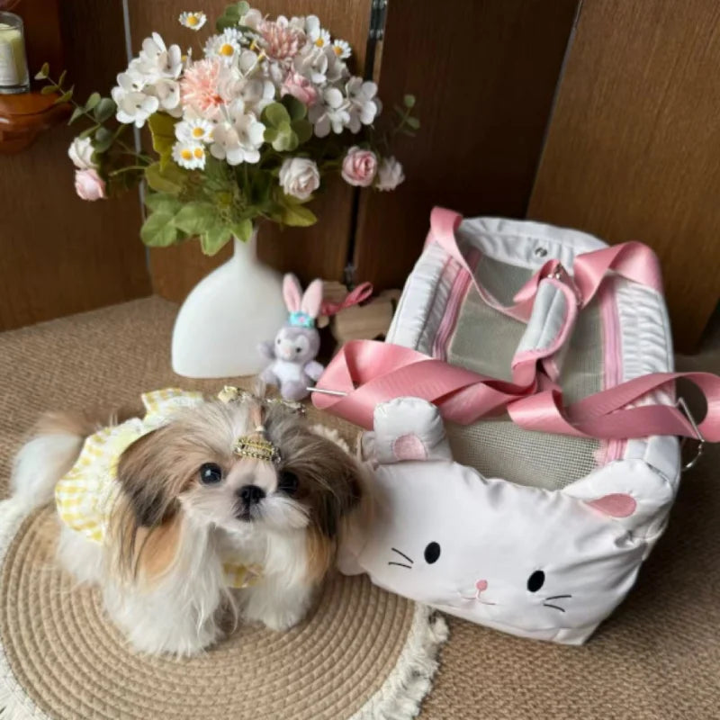 Adorable Small Pet Carrier with Easy Carrying Strap. This Carrier Will always Make Travel with Your Fur Baby Easy. Its Lightweight and Can Be used For Cats or Small Breed Dogs.