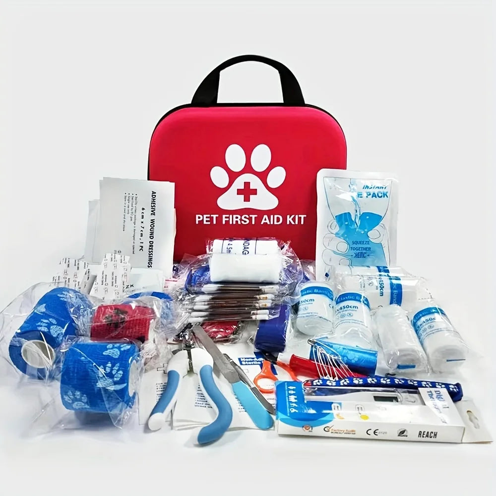 Pet First Aid Kit: Contains emergency supplies and an emergency blanket, suitable for hiking, camping, and backpacking. This emergency pet bag has everything you need to help your fur baby in case of an accident. It's a must