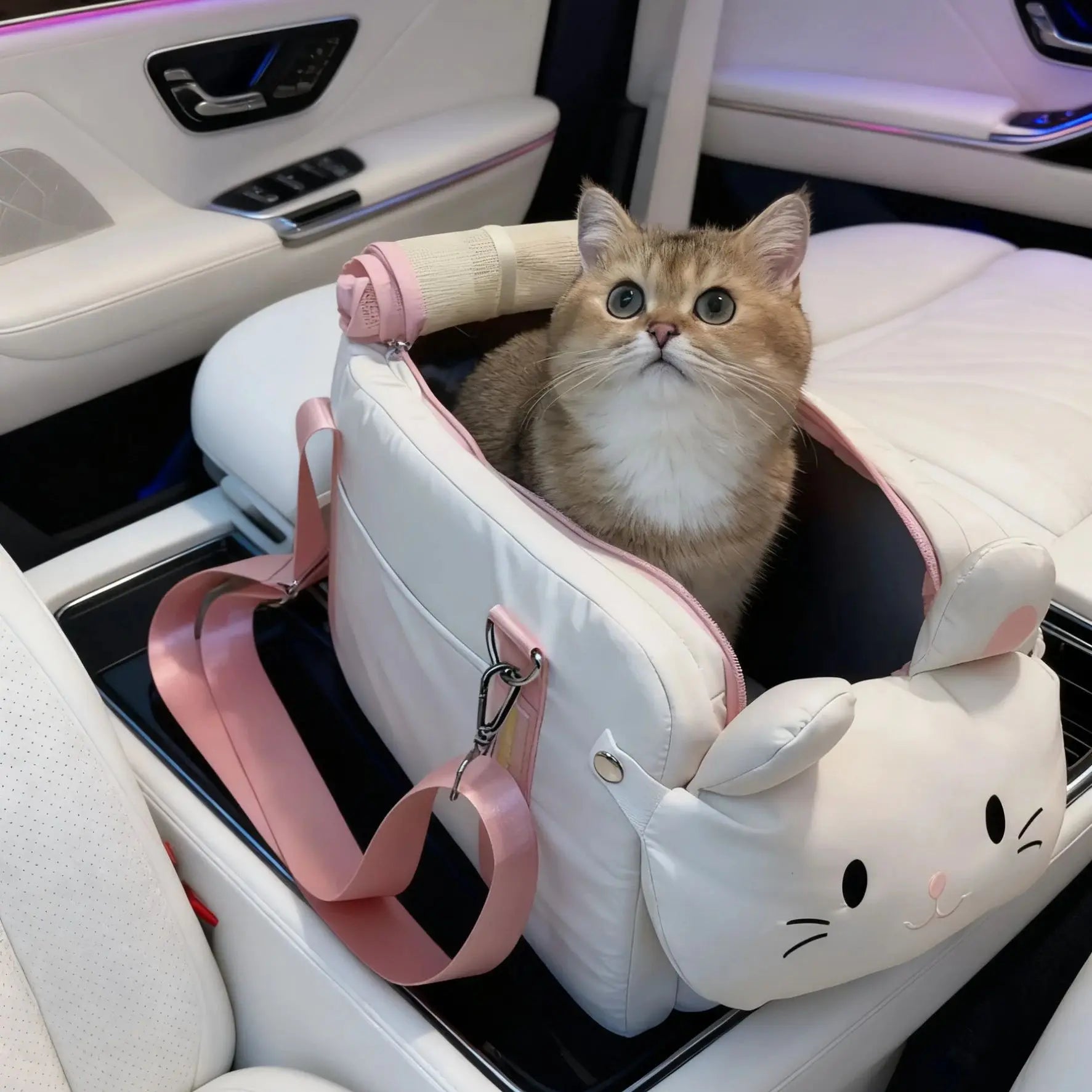 Adorable Small Pet Carrier with Easy Carrying Strap. This Carrier Will always Make Travel with Your Fur Baby Easy. Its Lightweight and Can Be used For Cats or Small Breed Dogs.