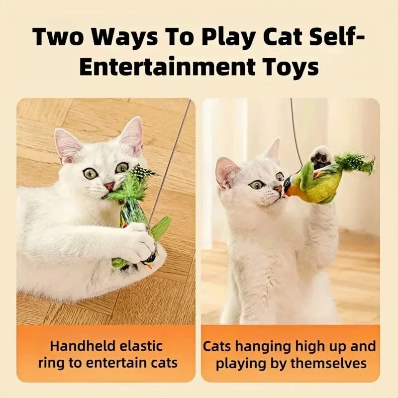 This is The Perfect Toy To Provide Hours of Fun for Your Fur Baby.  This Little Birdie Emulates Bird Sounds to Amuse, Elastic Rope to Relieve Boredom, and it's Resistant To Scratching and Biting'