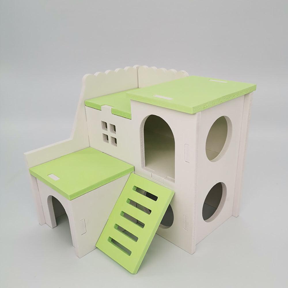 Colorful Double-Storey Hamster Sleeping Nest: A Stylish Wooden Villa Toy For Small Pets