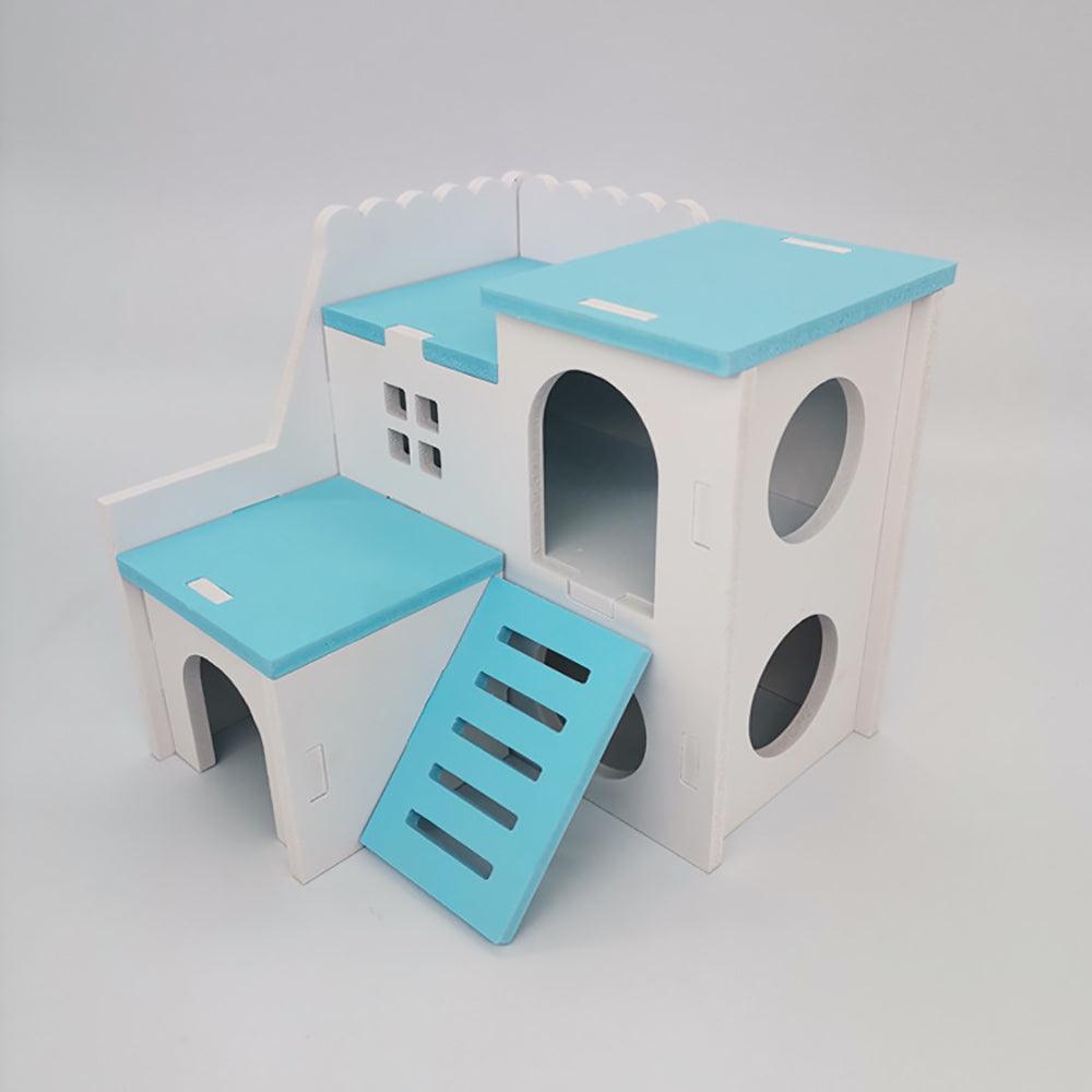 Colorful Double-Storey Hamster Sleeping Nest: A Stylish Wooden Villa Toy For Small Pets