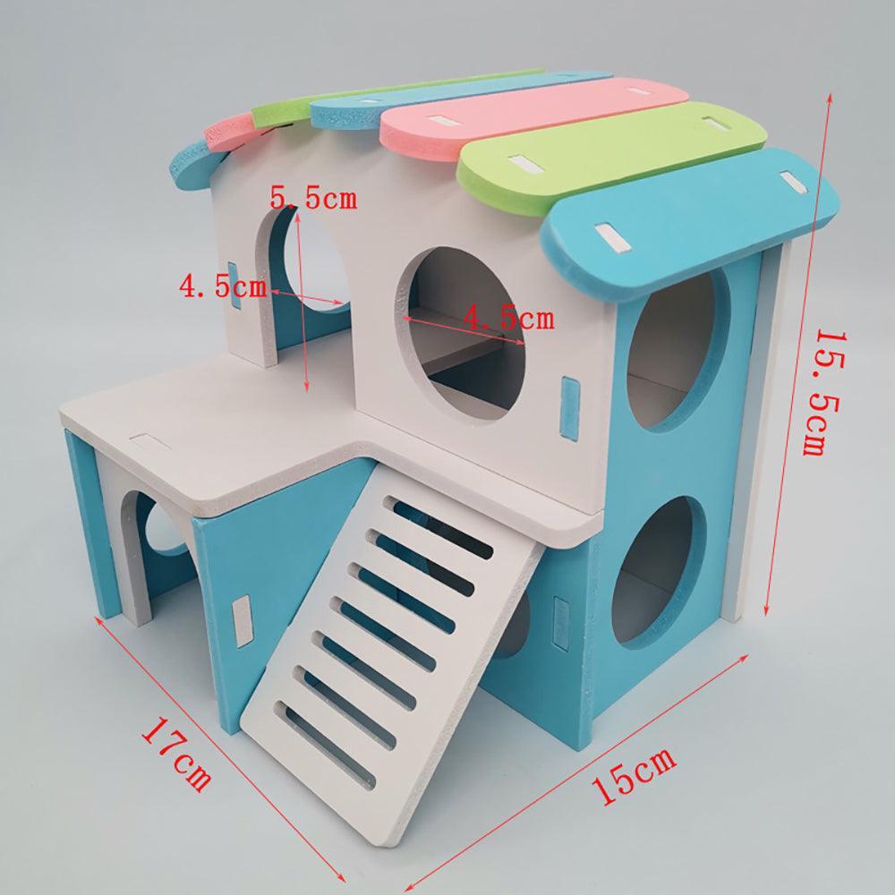 Colorful Double-Storey Hamster Sleeping Nest: A Stylish Wooden Villa Toy For Small Pets
