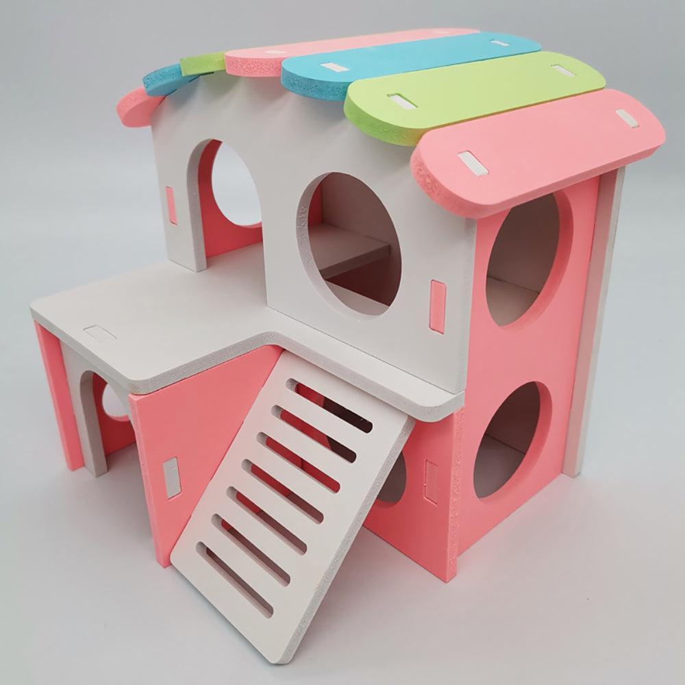 Colorful Double-Storey Hamster Sleeping Nest: A Stylish Wooden Villa Toy For Small Pets